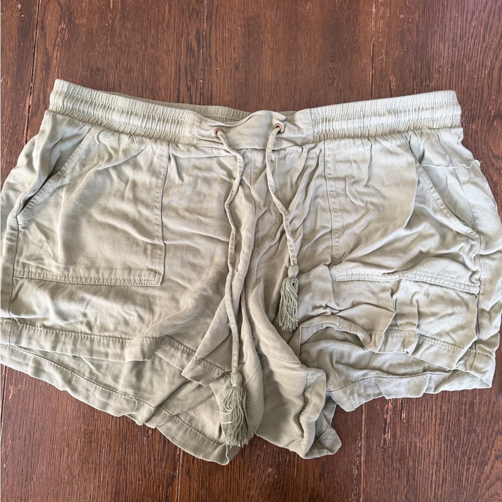 CC Boutique Olive Green Tassel Drawstring Athletic Shorts
